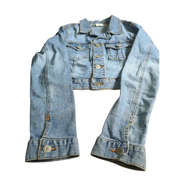 Vintage Nine Planet Y2K Denim Jacket Women’s Button Front Short Crop Size Large - Picture 4 of 8